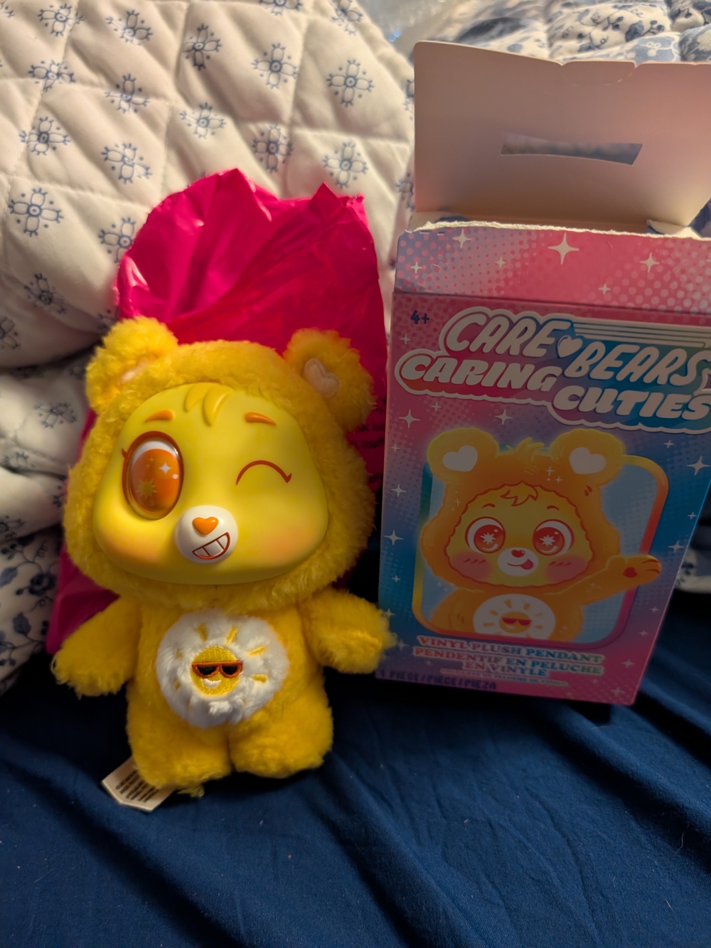 CARING CUTIES Care Bears 6" FUNSHINE Bear Vinyl Plush Pendant Figure Open Box